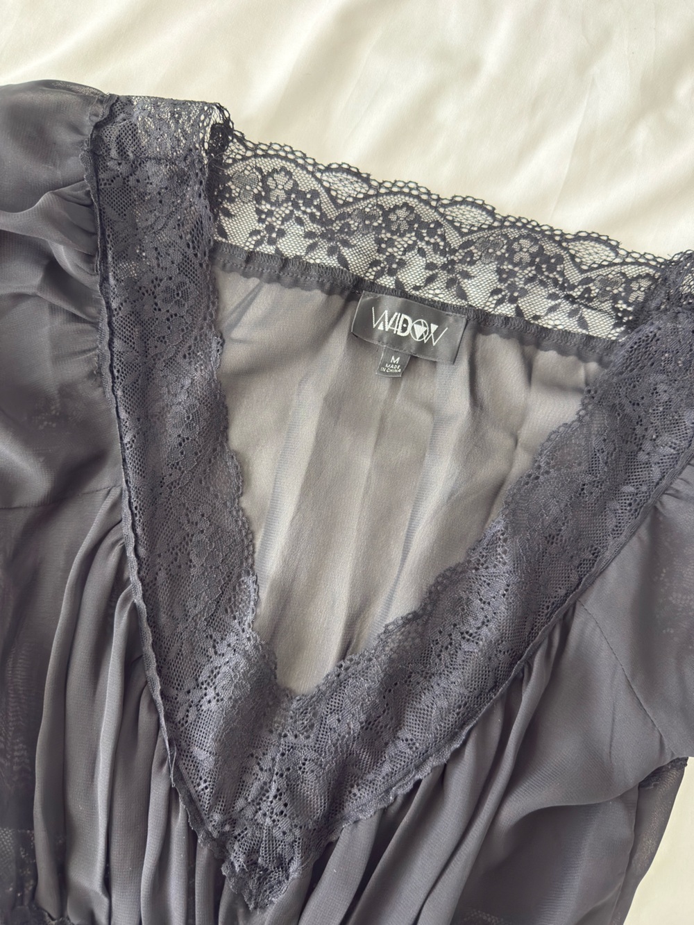 Dolls Kill Widow Perpetual Night Maxi Dress Medium Black Sheer Lace Goth Romance - Picture 9 of 10